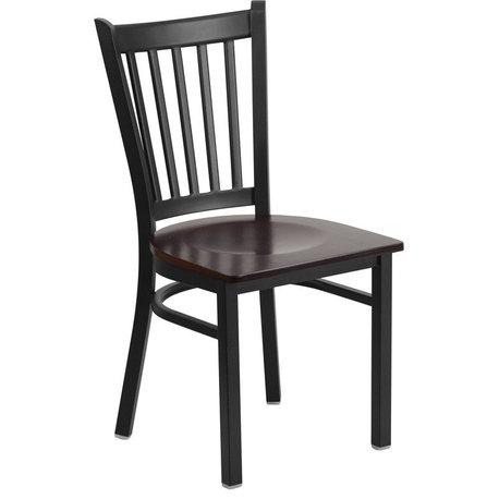 Black Vertical Back Metal Dining Chair, Walnut Wood Seat/Black Metal Frame