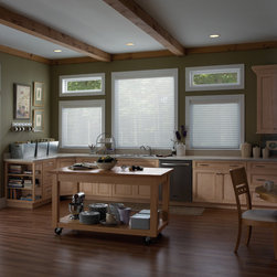 Sheer Shade | Traditional Kitchen | Green & White | Kitchen Island - Vertical Blinds