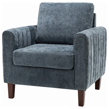 35" Comfy Club Chair for Bedroom With Wood Legs, Navy