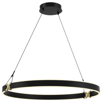 George Kovacs Recovery X 33" LED Pendant P5406-689-L, Coal And Satin Brass