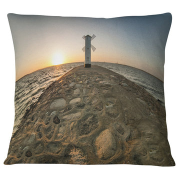 Lighthouse Windmill Stawa Mlyny Seascape Throw Pillow, 18"x18"