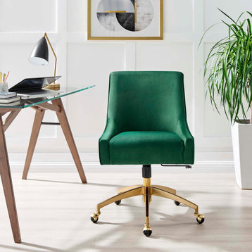 Computer Work Desk Chair, Green, Velvet, Modern, Home Business Office Furniture