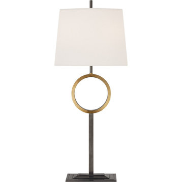 Simone Buffet Lamp, 1-Light, Bronze, Antique Brass, Linen Rectangle Shade, 33"H