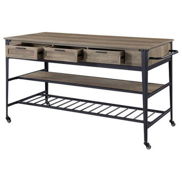 Bowery Hill Contemporary Wood Kitchen Island in Rustic Oak/Black