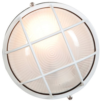 Nauticus Outdoor LED Bulkhead, White With Frosted Glass Shade, 7"