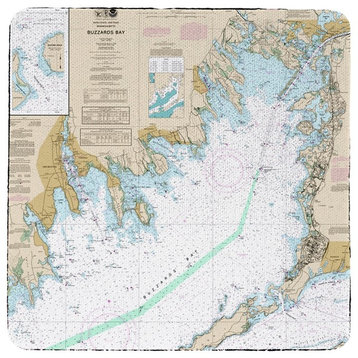 Buzzards Bay, MA Nautical Map Coaster - 3 Sets of 4 (12 Total) Set of 4