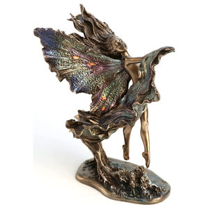 Steampunk Dragon Sitting & Holding Sphere Bronze Figurine Miniature 7"L New 