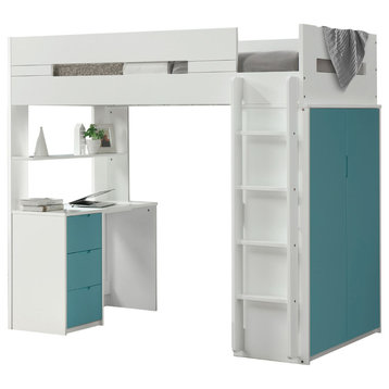 Acme Loft Bed in White and Teal Finish 38045