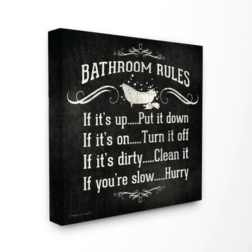 Stupell Industries Bathroom Rules BW Icon, 30"x30", Canvas Wall Art