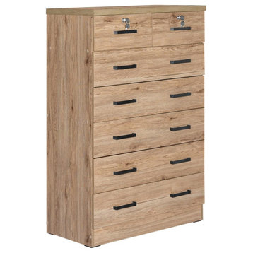 Better Home Products Cindy 7 Drawer Chest Wooden Dresser with Lock - Natural...