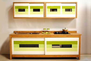 Blocco cucina verde in legno massello