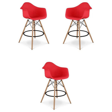 Home Square 28" Plastic Counter Stool with Arms in Red - Set of 3