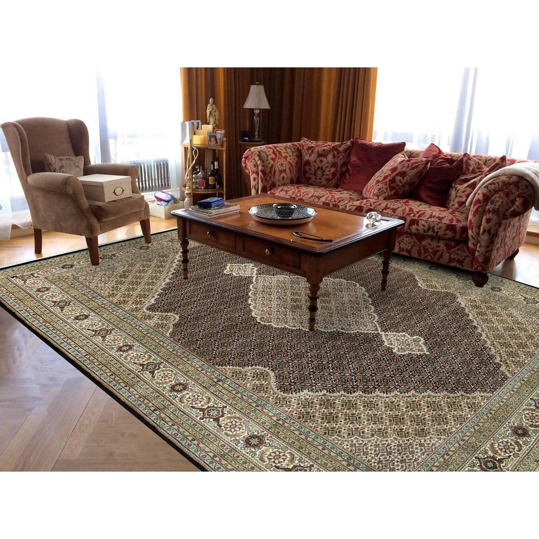 Smoky Black Hand Knotted All Wool Tebraz Mahi Fish Medallion Rug 9'8 ...