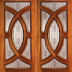 Mahogany Prehung Double Front Doors with Triple Glazed Glass, Circle - Front Doors