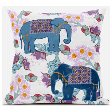 18x18 Blue Pink Gray Elephant Blown Seam Broadcloth Animal Print Throw Pillow
