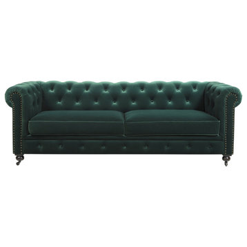 Winston Tufted Chesterfield Sofa, Forest Green Velvet