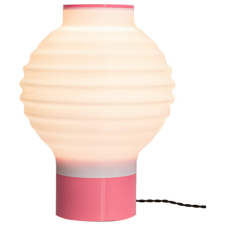 Asian Lantern 15" Plant-Based PLA Dimmable LED Table Lamp, White/Hot Pink