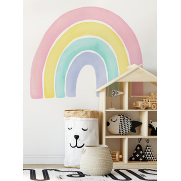 Watercolor Rainbow Vinyl Wall Sticker - Peel and Stick, Pink, Large 59"w X 48"h
