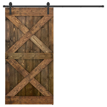 Solid Wood Barn Door, Made in USA, Hardware Kit, DIY, Dark Brown, 42x84"