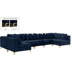 Meridian Furniture - Tremblay Navy Velvet Modular Sectional - Lean back and relax on this Tremblay sectional. Featuring soft navy velvet upholstery with deep button tufting, this sectional adds a bold touch to any living space. A complete set of gold and chrome legs are included, so you can change it up to suit your home decor. This sectional is modular, so you can create infinite configurations with it, which are easily attached using the latch underneath the frame. Its contemporary design is perfect for the modern home.