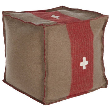 Swiss Army Pouf, 24X24X24, Brown And Red