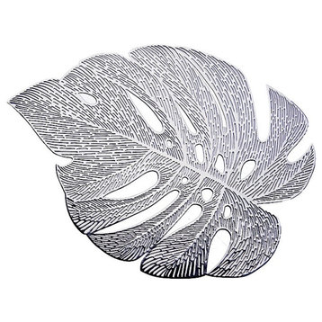 6 Tropical Monstera Leaf 18" Metallic Vinyl Round Table Placemats