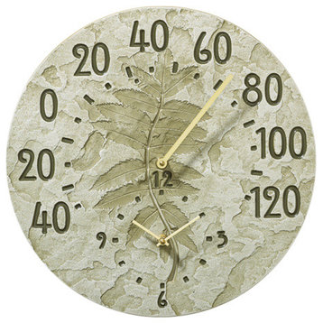 14.5" Diameter Fossil Sumac Thermometer Clock, Moss Green