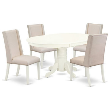 East West Furniture Avon 5-piece Wood Dining Set in Linen White