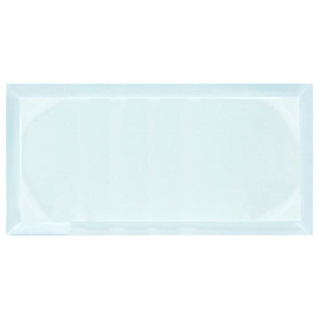 Frosted Elegance 8 in x 16 in Beveled Glass Subway Tile in Glossy Light Blue