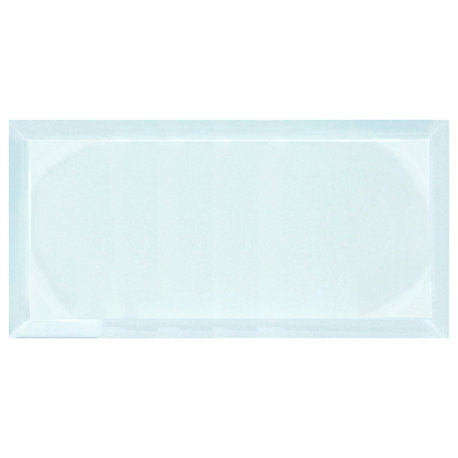 Frosted 8"x16" Beveled Glass Subway Tile,Glossy Light Blue, 1 Piece