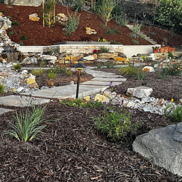 Xeriscape & Native Garden with WaterfallView lot back yard with pondless waterfa