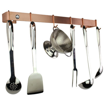 36" Classic Wall Rack Utensil Bar With 6 Hooks, Solid Copper
