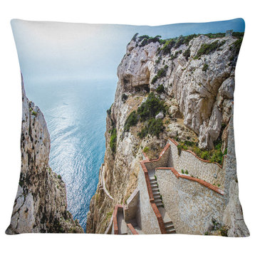 Stairway to Neptune s Grotto Seascape Throw Pillow, 18"x18"