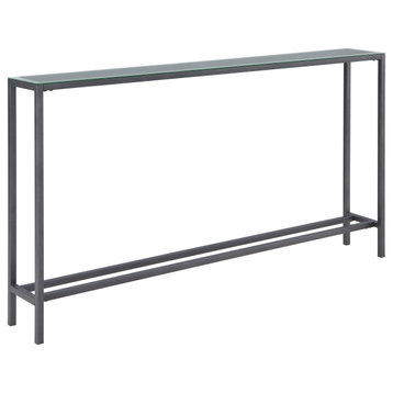 Waxholme Narrow Long Console Table With Mirrored Top, Gray