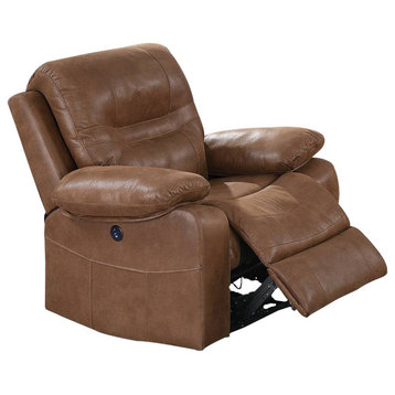 Benzara BM232082 41" leatherette Reclining Chair With USB Port, Brown