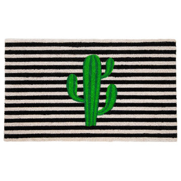Green Cactus Striped Natural Coir Outdoor Doormat 18" x 30"