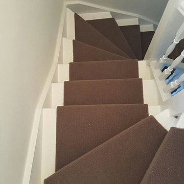 Installing Brown Whipped Carpet to Stairs as a Runner
