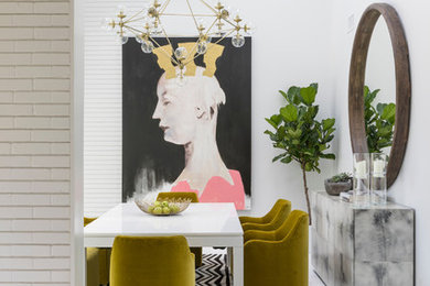 Large trendy white floor enclosed dining room photo in New Orleans with white walls