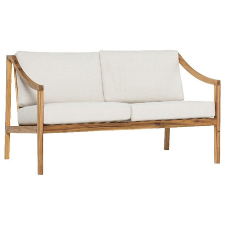 Pemberly Row Modern Solid Wood Outdoor Curved Arm Loveseat - Natural