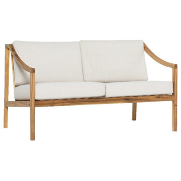 Pemberly Row Modern Solid Wood Outdoor Curved Arm Loveseat - Natural