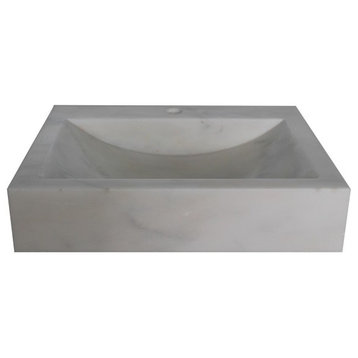Rectangular Natural Stone Vessel Sink, White Marble