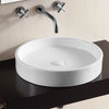 Circular White Ceramic Vessel Bathroom Sink, No Hole
