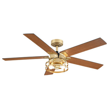 52 in Indoors Downrod Mount Ceiling Fan With Remote Control, Gold