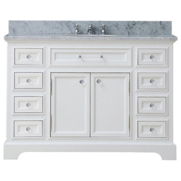 Derby White Bathroom Vanity, Pure White, 48" Wide, No Mirror, One Faucet