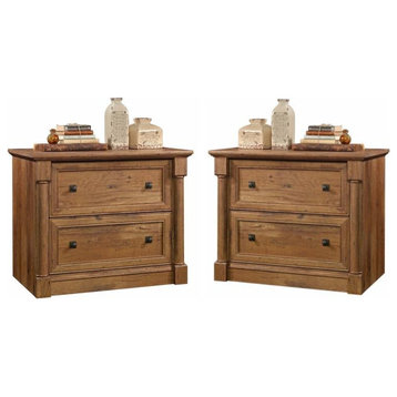 Home Square 2 Drawer Lateral Wood Filing Cabinet Set in Vintage Oak (Set of 2)