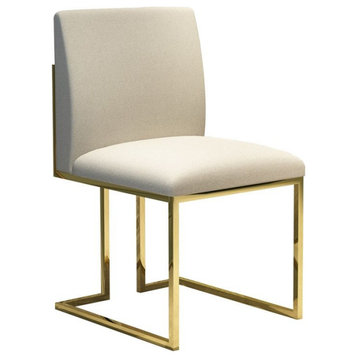 Modern Linen Dining Chair Upholstered in Beige Stainless Steel Leg (Set of 2)