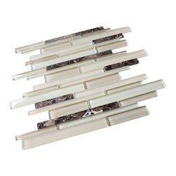 Glossy and Matte Off White With Dark Emperador Random Brick Straight Pattern Gla - Home Accessories & Decor