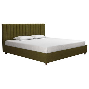 Pemberly Row Modern / Contemporary Upholstered Bed King in Green Linen