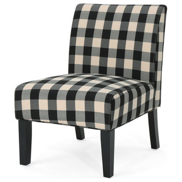 GDF Studio Kendal Fabric Grand Accent Chair, Black Checkerboard/Matte Black