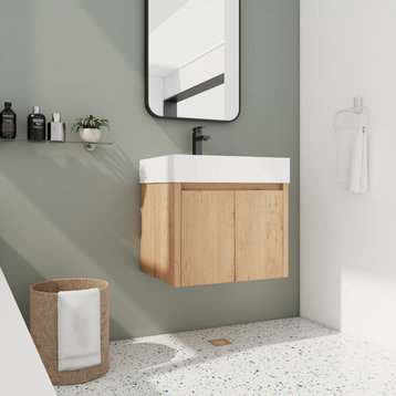 BNK Wall Mounted Bathroom Vanity With Sink Set, Brown, 24"